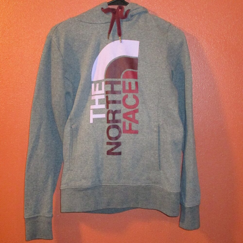North Face Hoodie Woman Small Petite Gray Purple Long Sleeve Pullover Hoodie